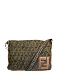 Fendi Zucca Print Brown Canvas Leather Trim Messenger Crossbody