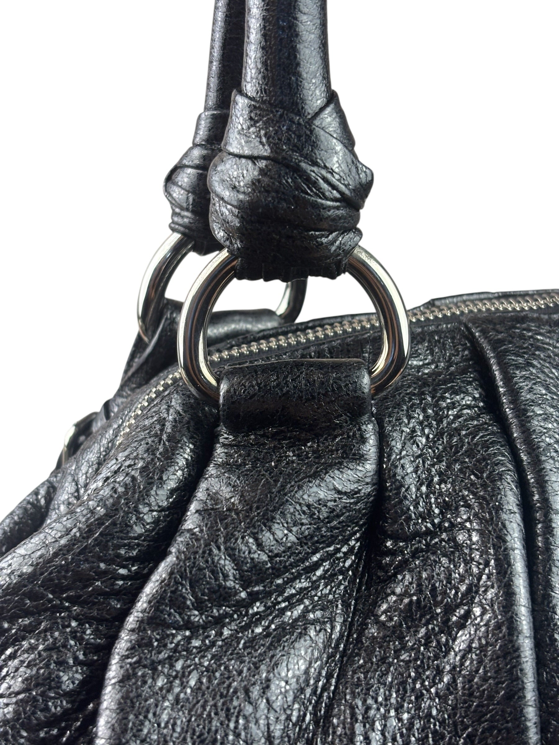 Prada Shiny Black Cervo Pleated Shoulder Bag