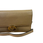 Gucci Light Caramel Pebbled Leather Wallet On Chain