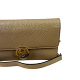 Gucci Light Caramel Pebbled Leather Wallet On Chain