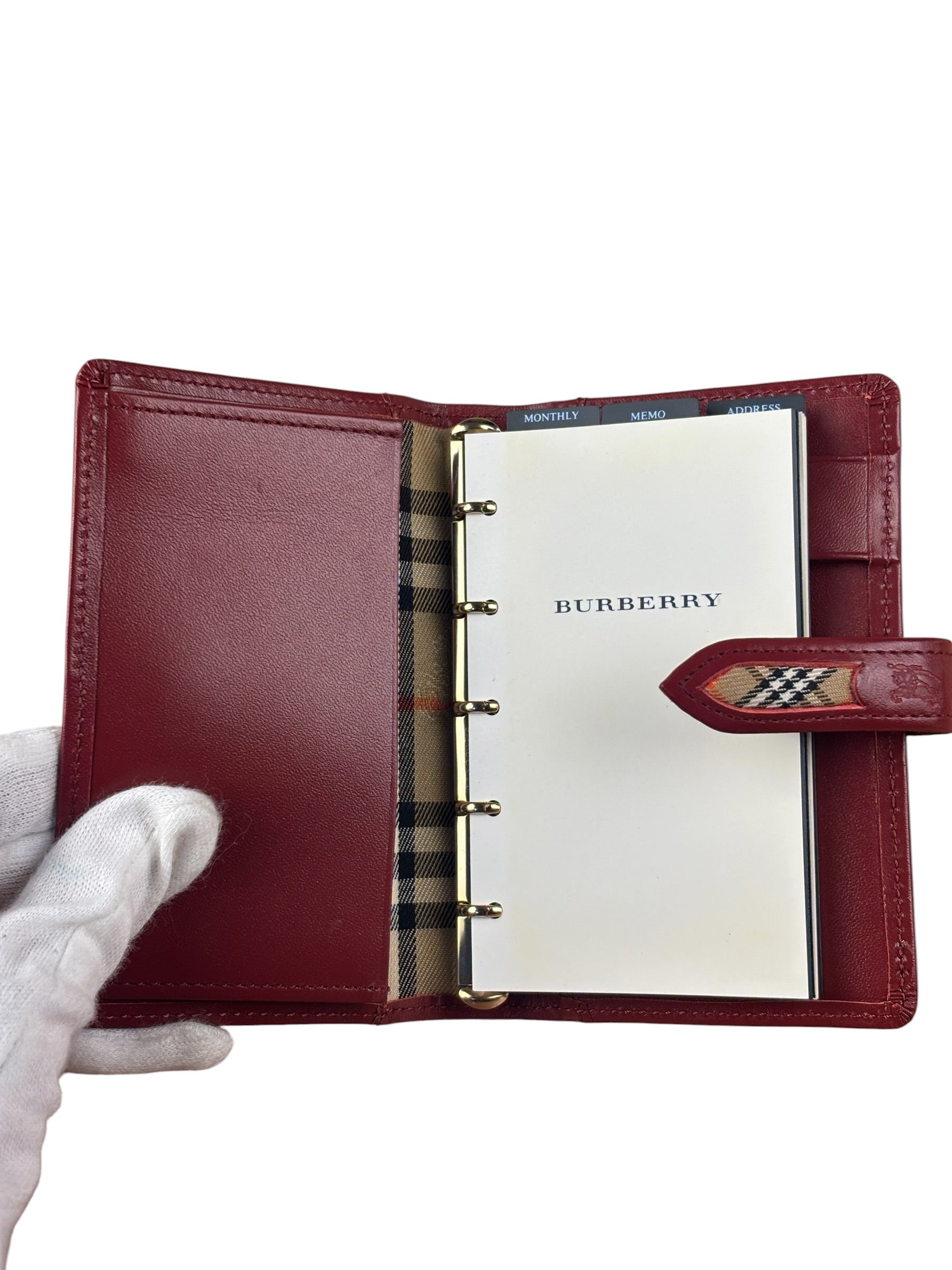Burberry Red Leather London 5-Ring System Binder Planner