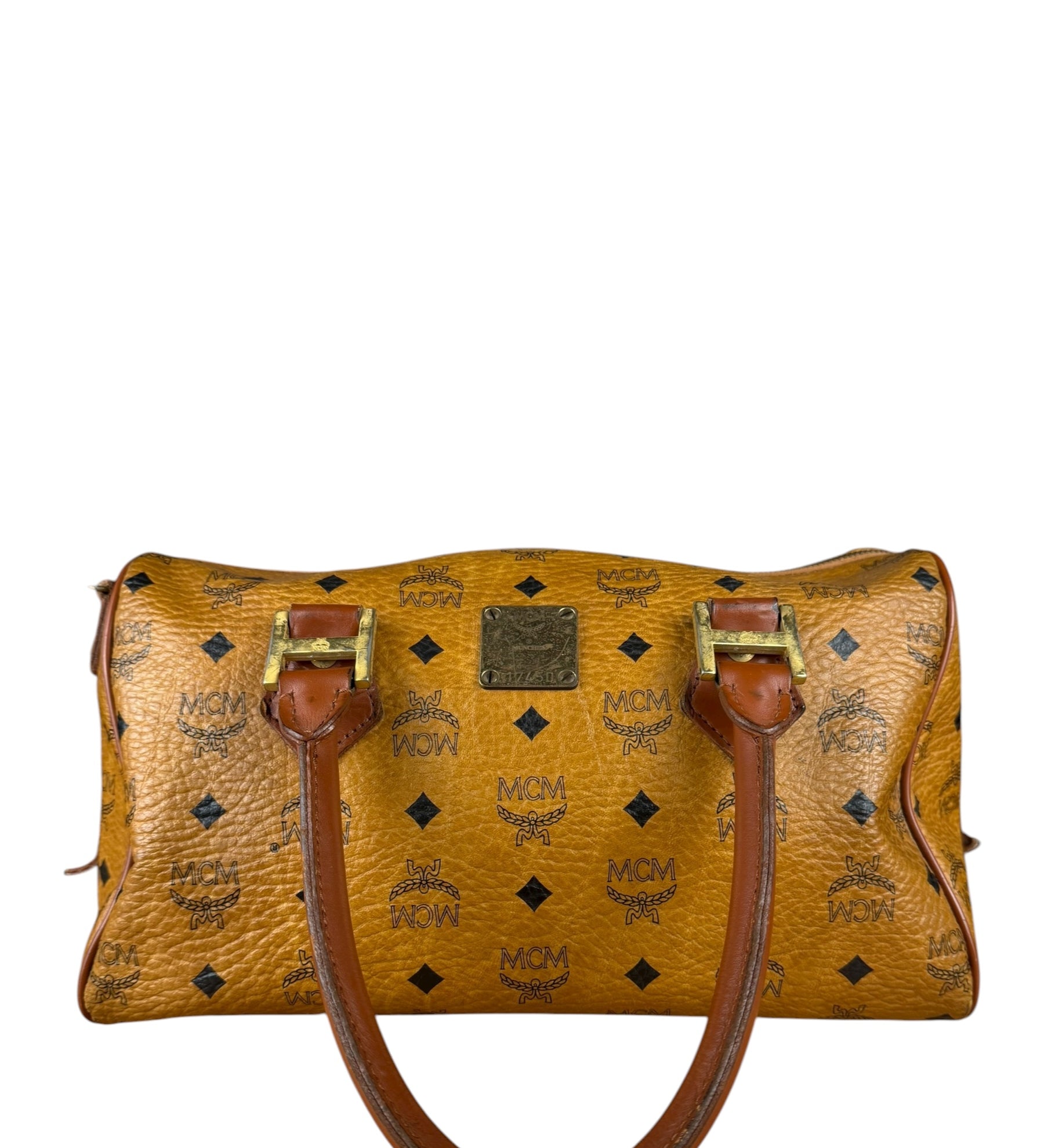 MCM Vintage Leather Logo Boston Handbag