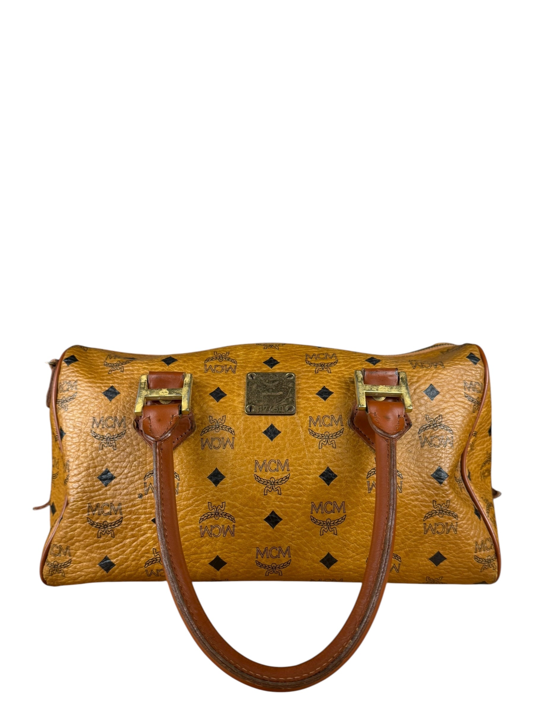 MCM Vintage Leather Logo Boston Handbag