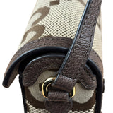 Gucci Brown Leather Trim Monogram Jumbo GG Mini Shoulder Bag