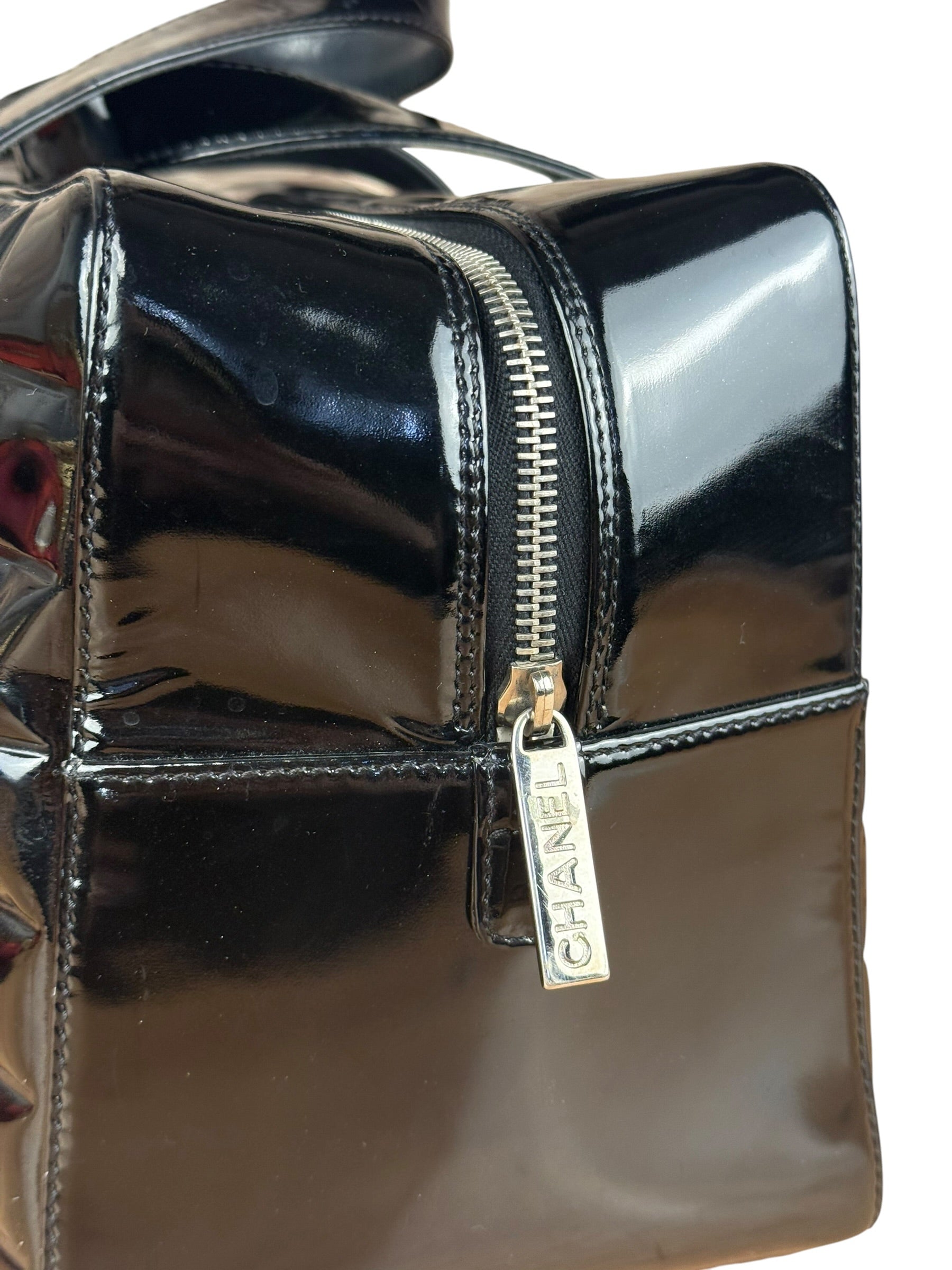 Chanel Black Patent Chocolate Bar Bowler Bag 2002