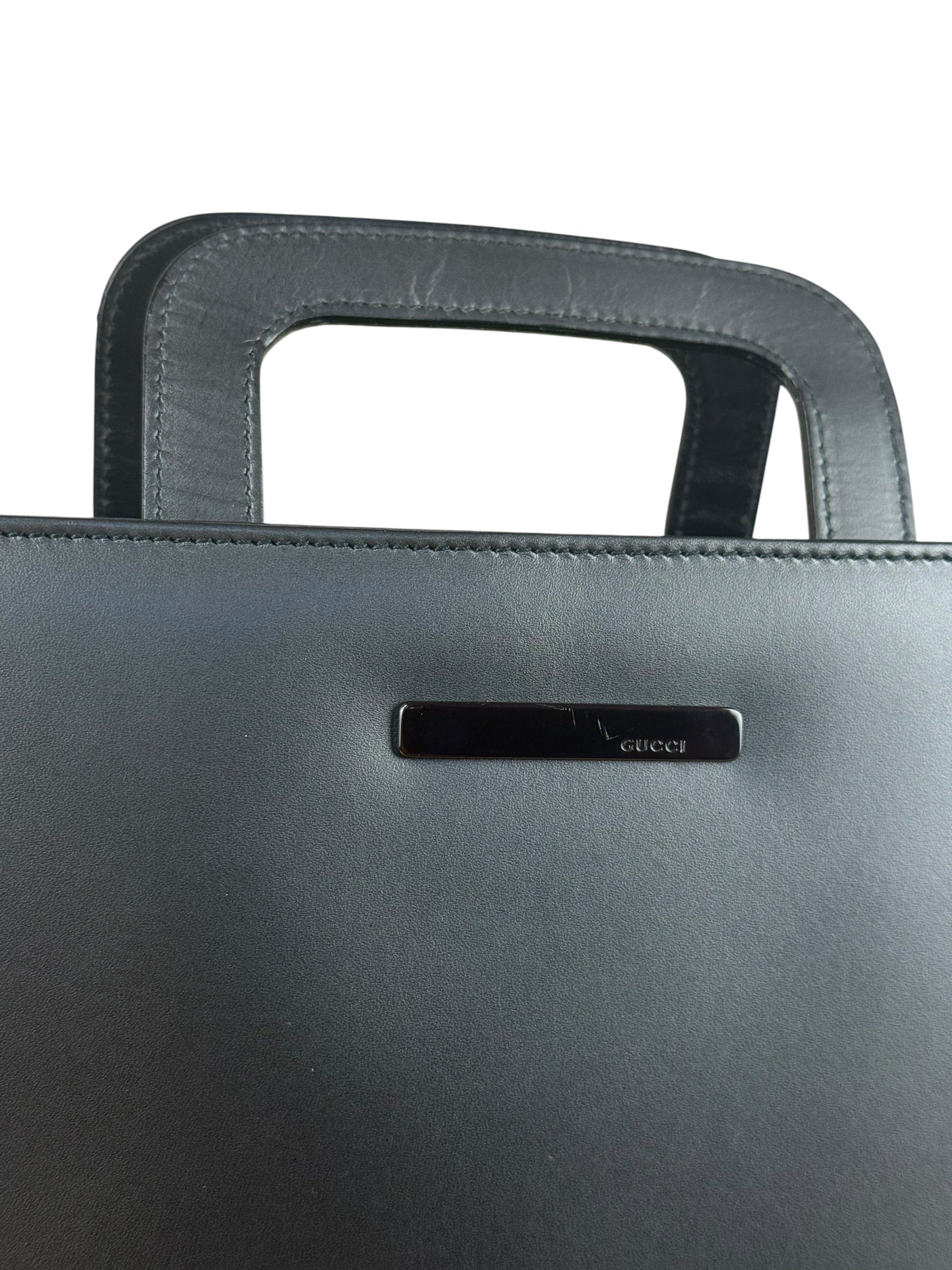 Gucci Grey Leather Retractable Top Handle Square 2-Way Satchel Bag