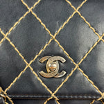 Chanel Vintage Navy Blue Leather Wild Stitch Surpique Flap Bag 2001