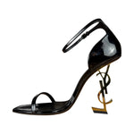 Saint Laurent Glossy Black Gold Logo Heels