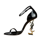 Saint Laurent Glossy Black Gold Logo Heels
