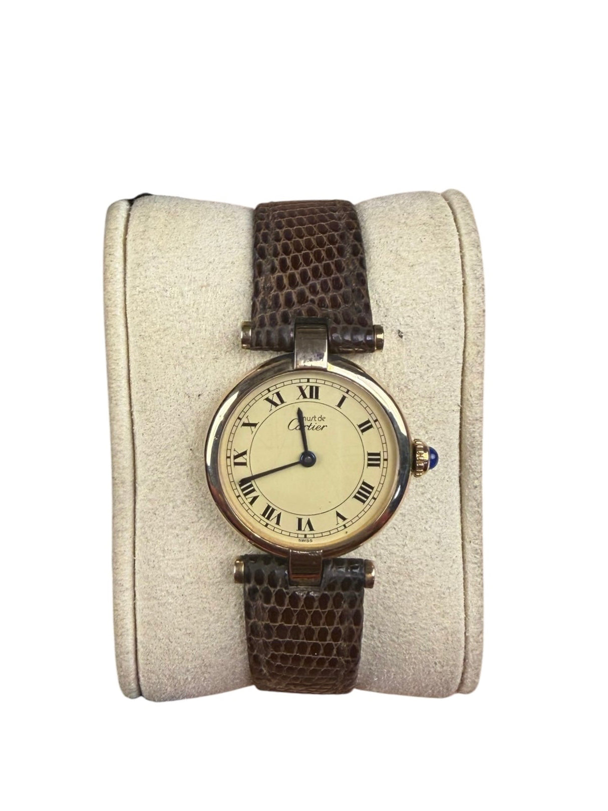 Cartier Must De Vendome Vermeil Cream Roman Dial Brown Lizard Strap