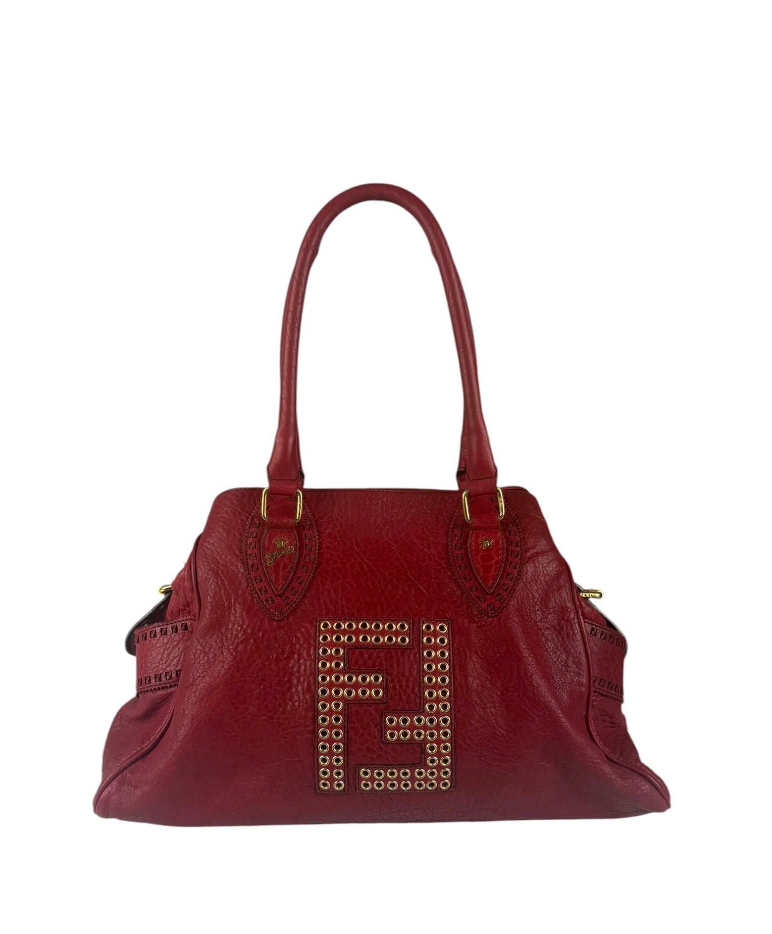Fendi Red Grained Leather Etniko Shoulder Bag