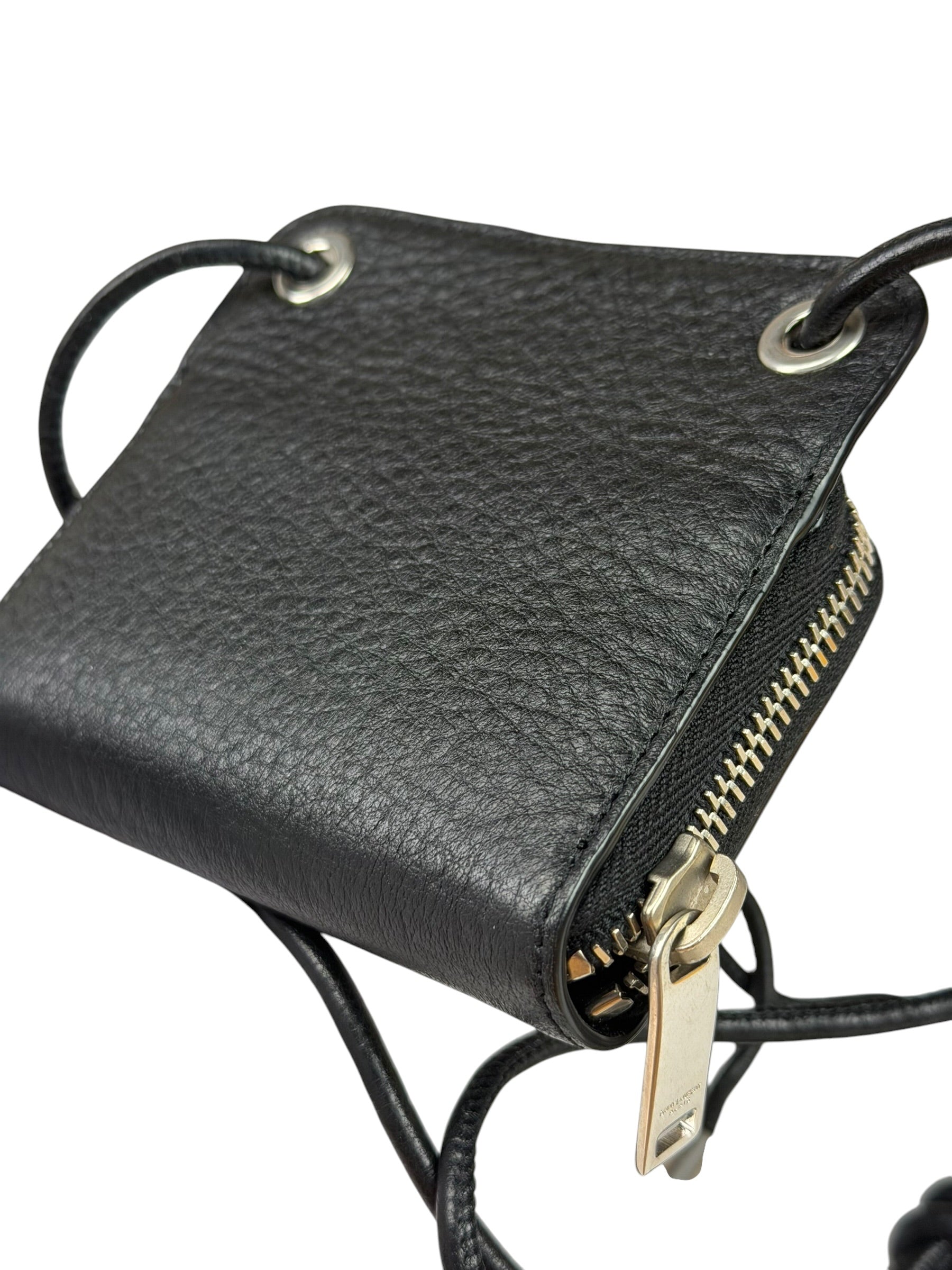 Yves Saint Laurent Black Leather Paris Lanyard Wallet