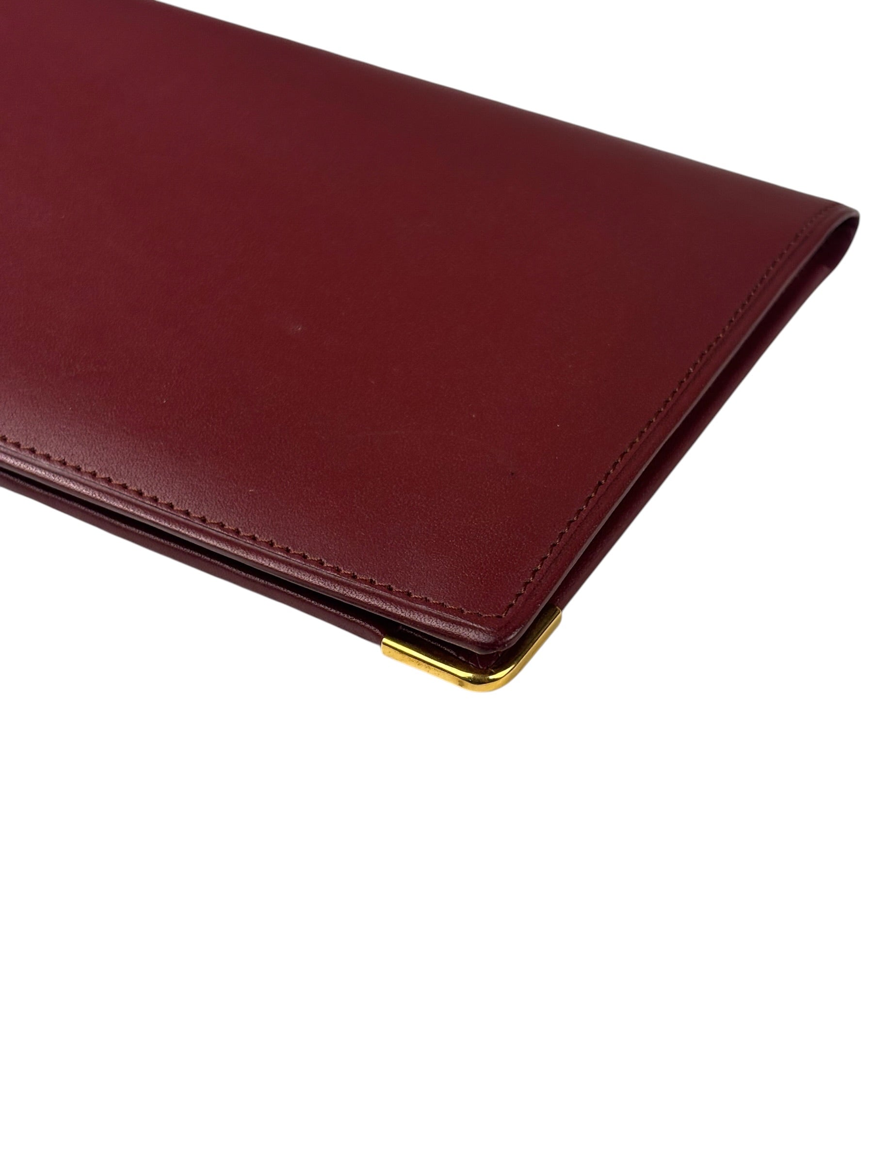 Cartier Vintage Burgundy Leather Bordeaux Bi-Fold Long Wallet