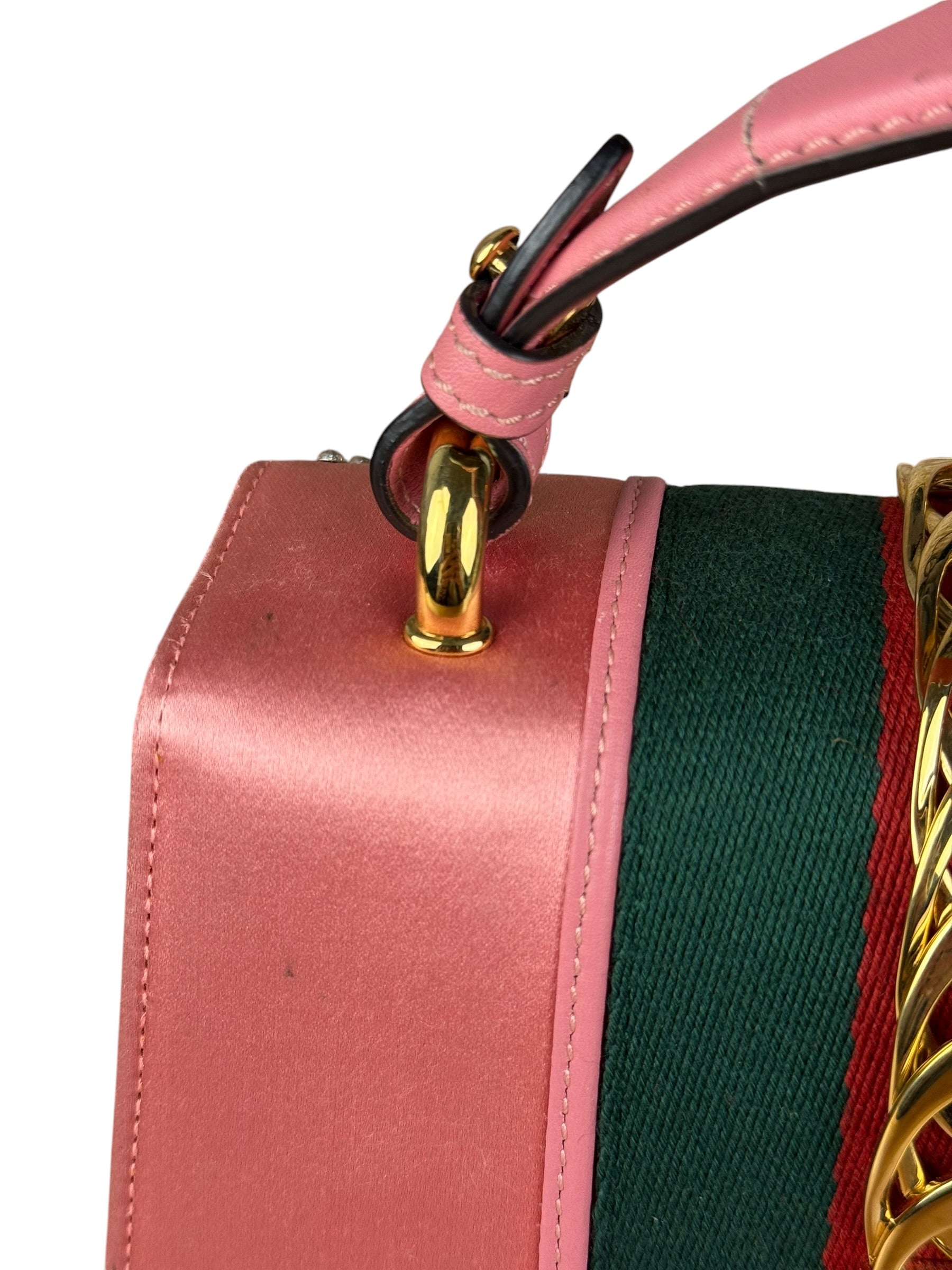 Gucci Sylvie Pink Mini Satin Embellished 2Way Handbag