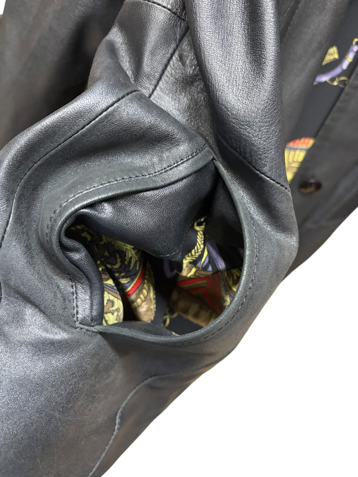 Vintage Compiacere Black Sheepskin Leather Mink Fur Collar Jacket