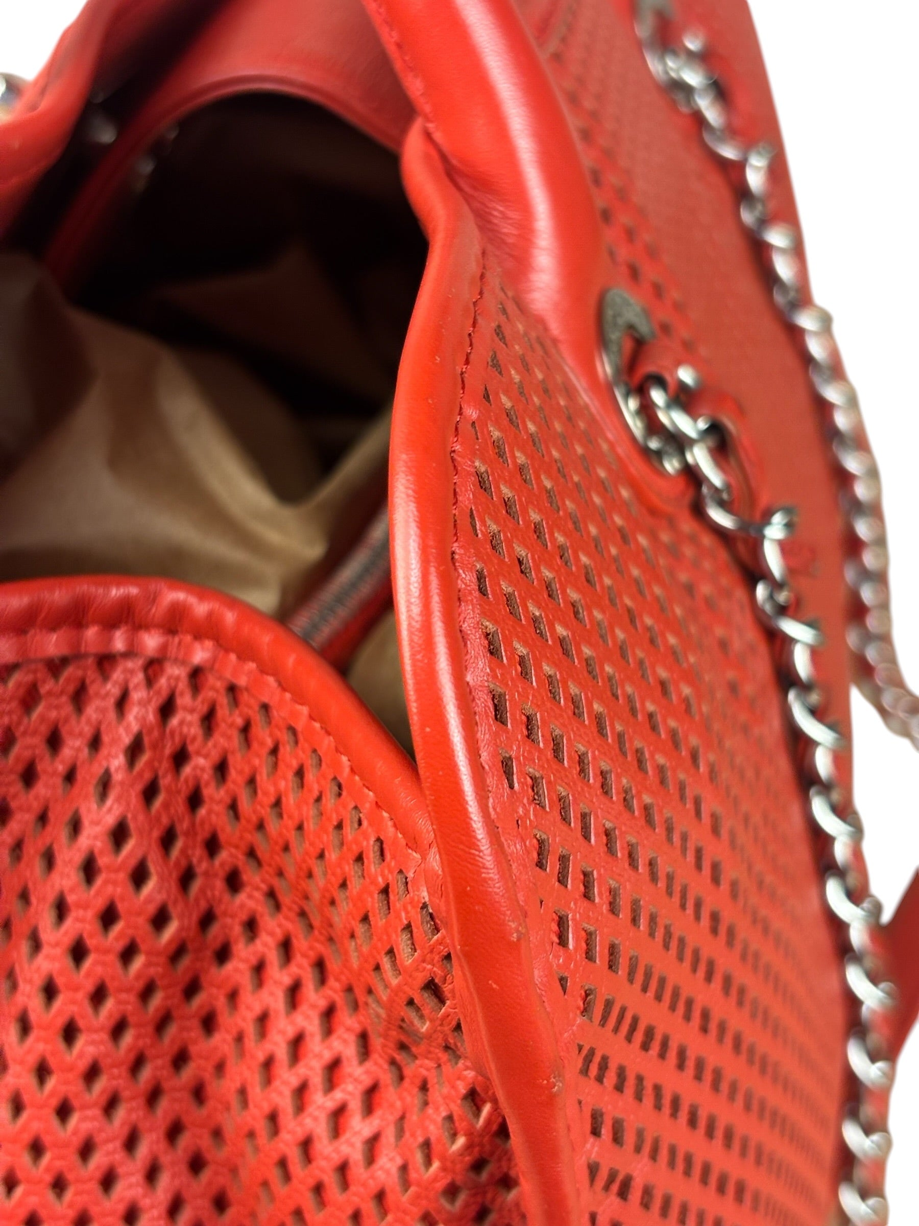 Chanel Red Perforated Leather Up in the Air 2Way Tote 2014