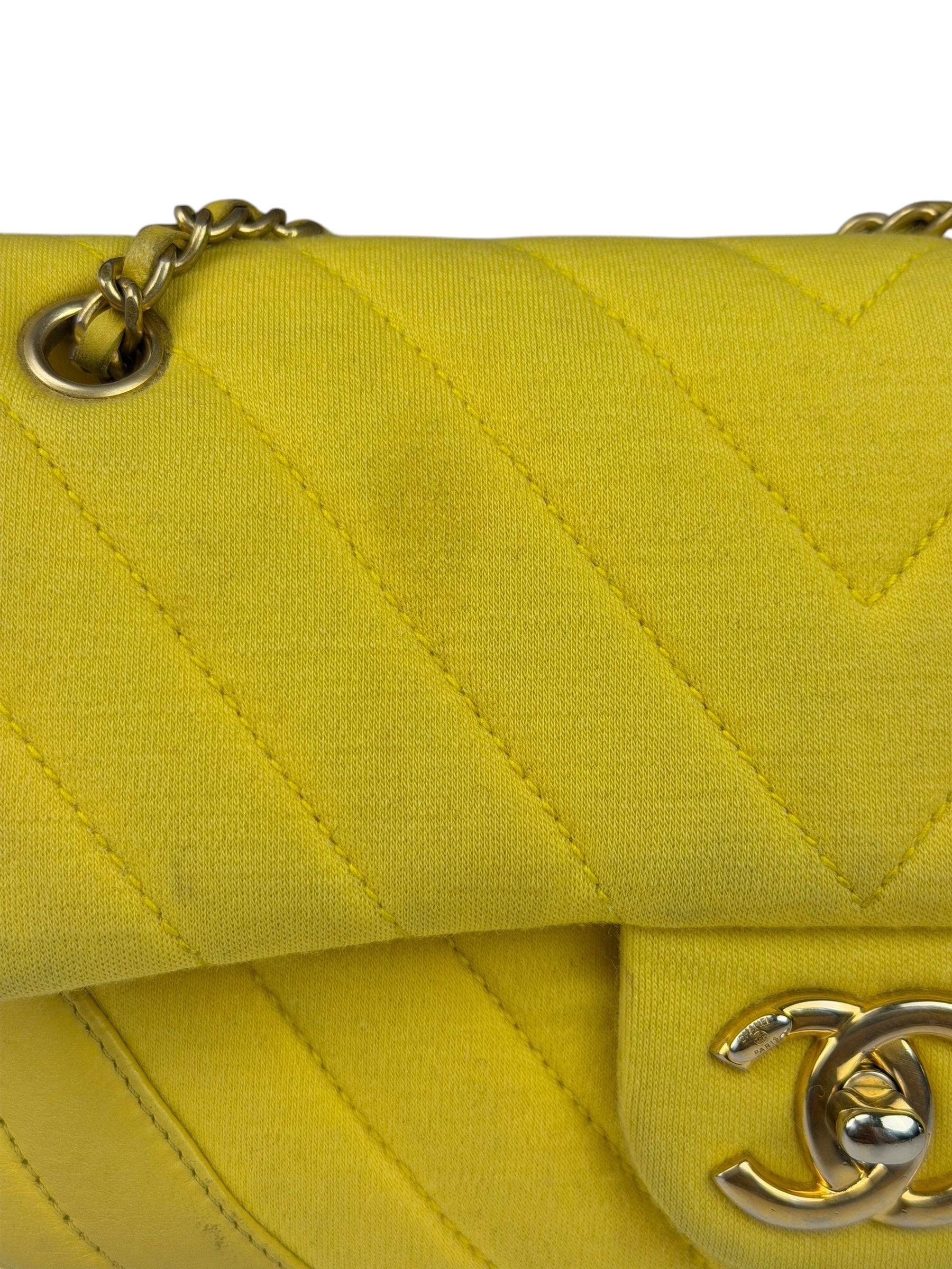 Chanel Yellow Chevron Flap Chain Shoulder Bag 2015