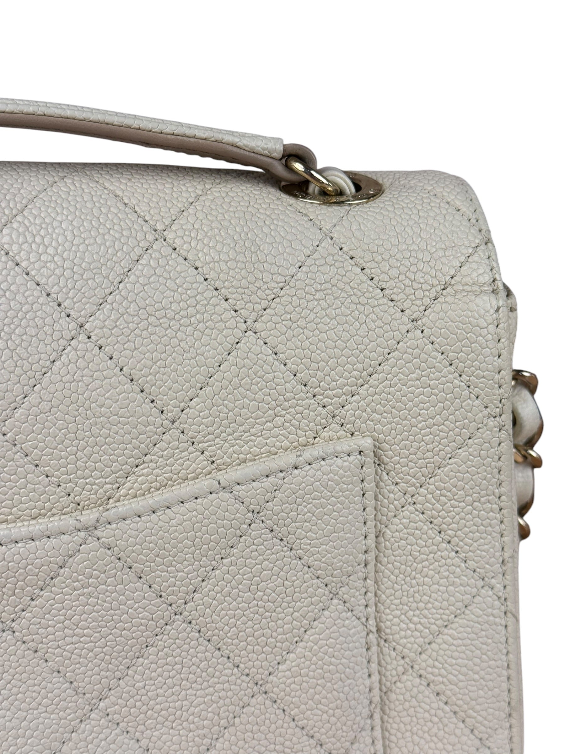 Chanel Ivory Caviar Quilted Coco Cuba Chain Top Handle Bag 2018