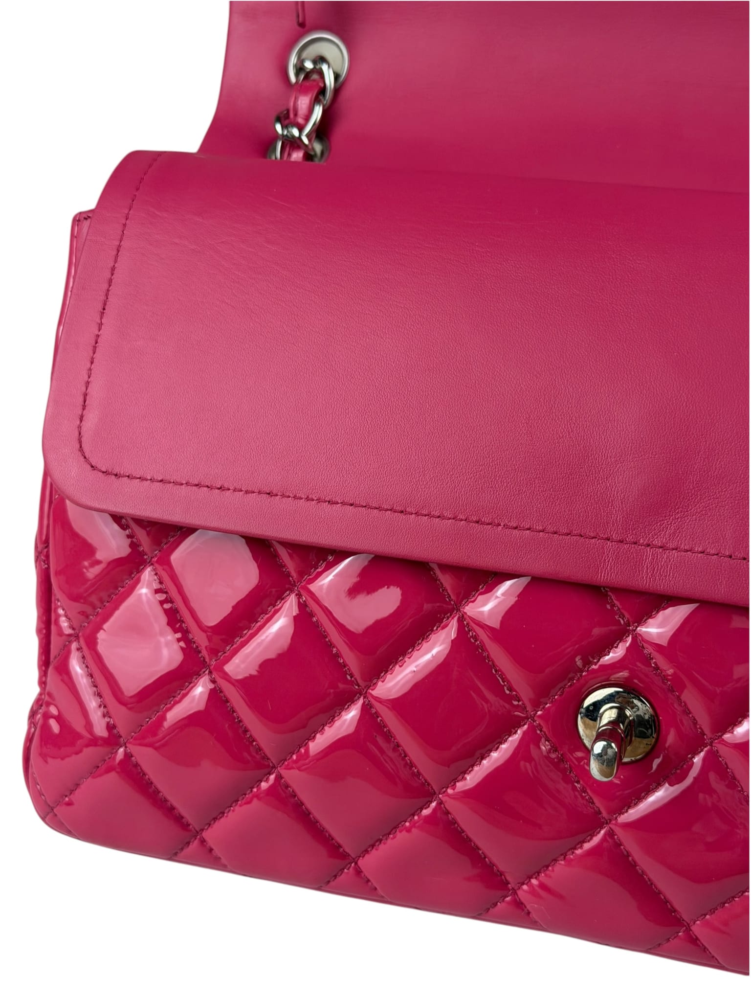 Chanel Hot Pink Large Patent Leather Double Flap Shoulder Bag 2014