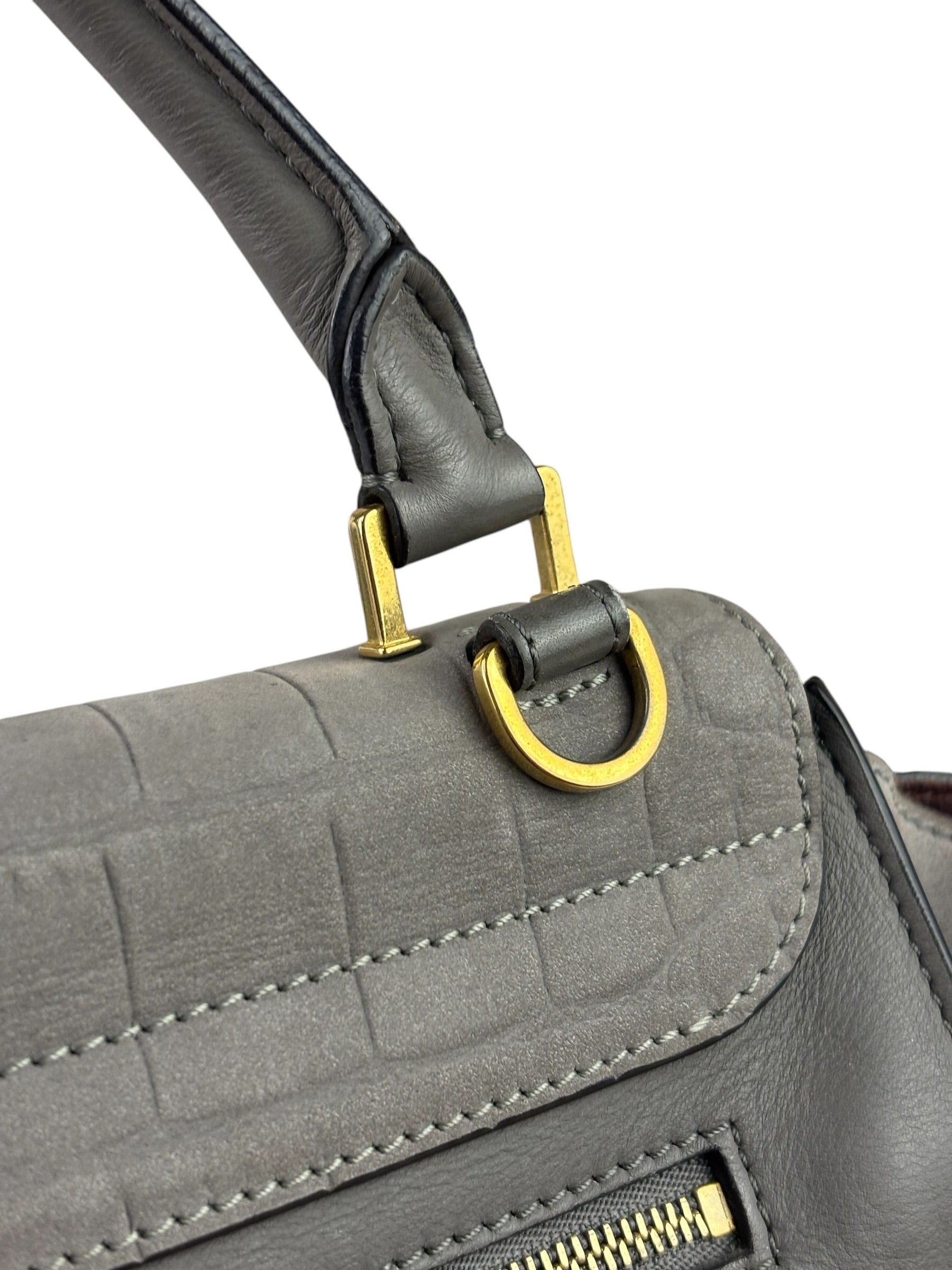 Celine Grey Suede/Leather Crocodile Embossed Trapeze Two-Way Bag