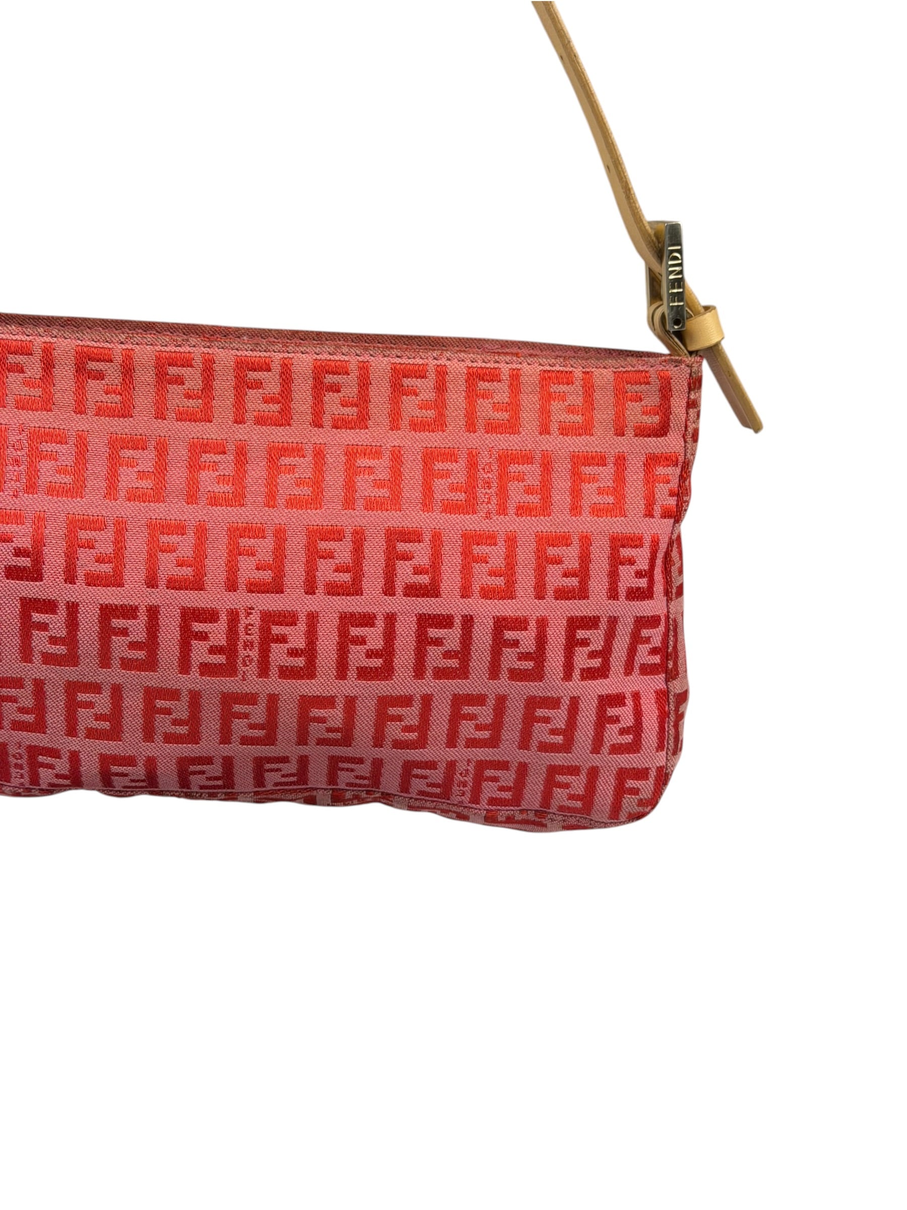 Fendi Pink/Red Zucca Leather Trim Pochette