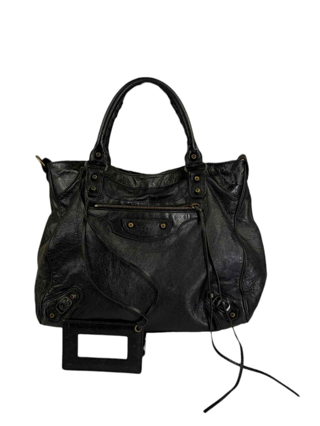 Blanciaga Black Lambskin Velo Moto Handbag
