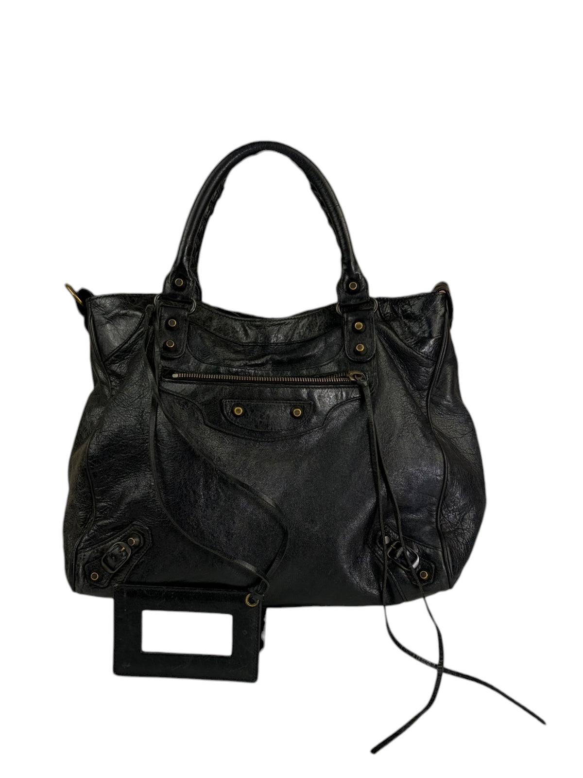 Blanciaga Black Lambskin Velo Moto Handbag