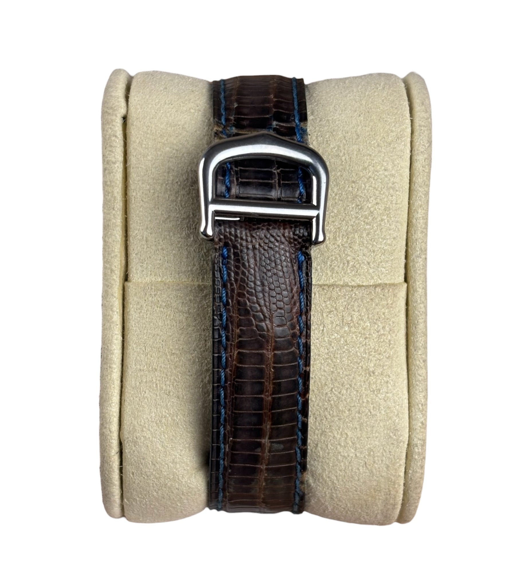 Cartier Must De Round Silver Roman Dial Blue/Brown Band