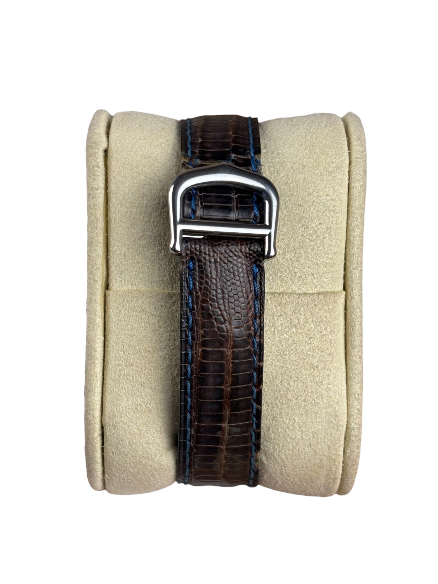 Cartier Must De Round Silver Roman Dial Blue/Brown Band