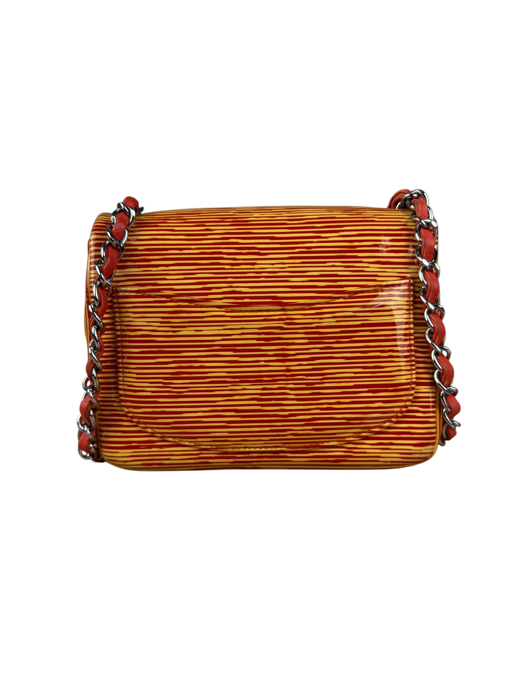 Chanel Mini Square Classic Striped Patent Single Flap Bag 2013