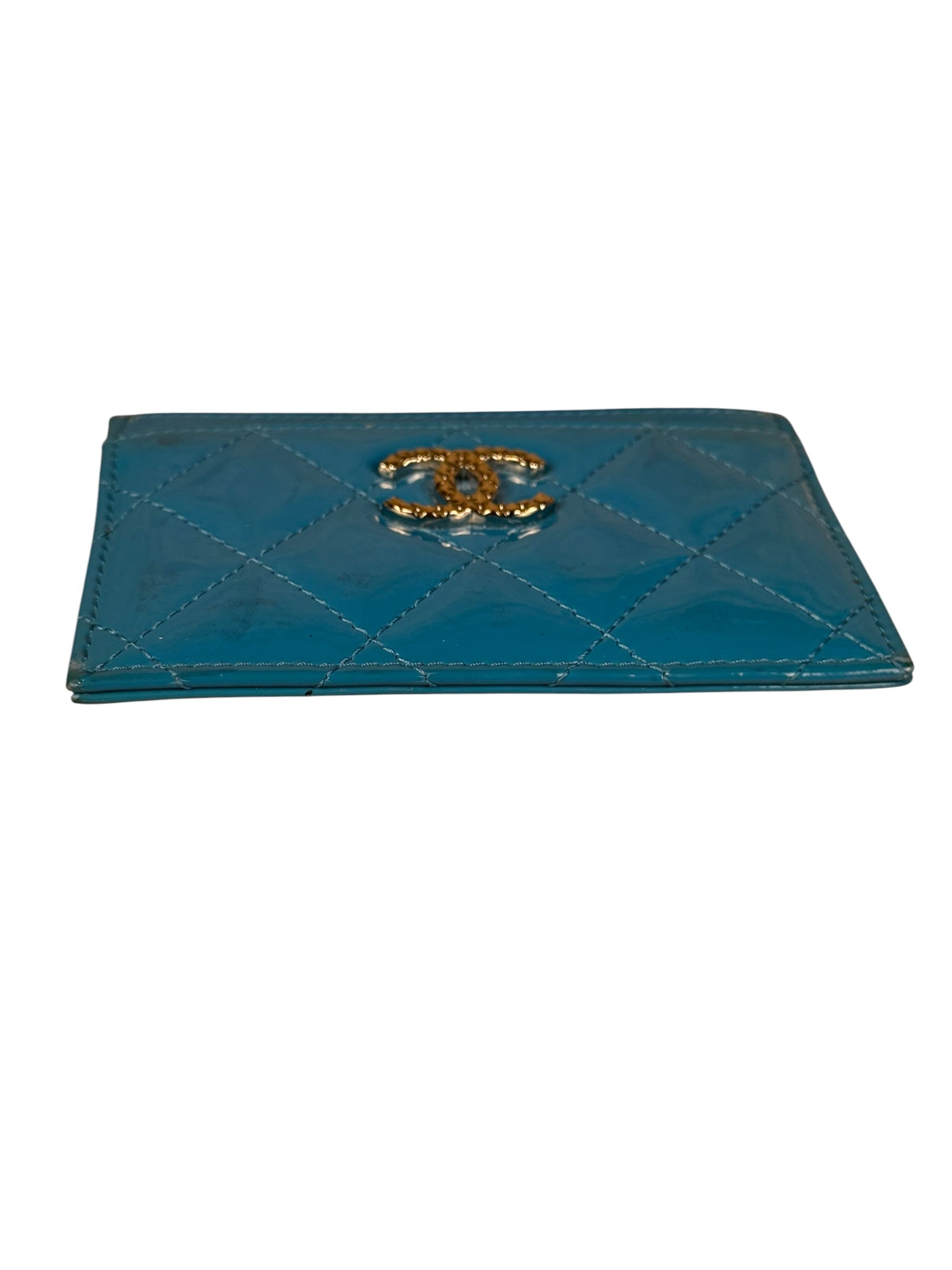 Chanel Blue Patent Quilted CC Cardholder 2016