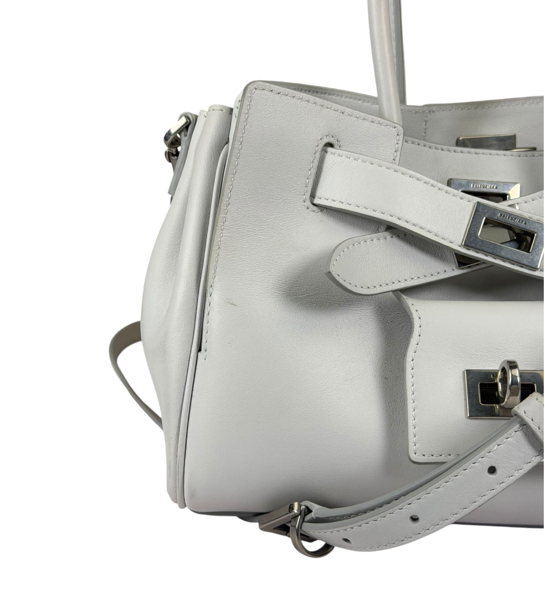 Balenciaga White Leather Bel Air Carry All Handbag