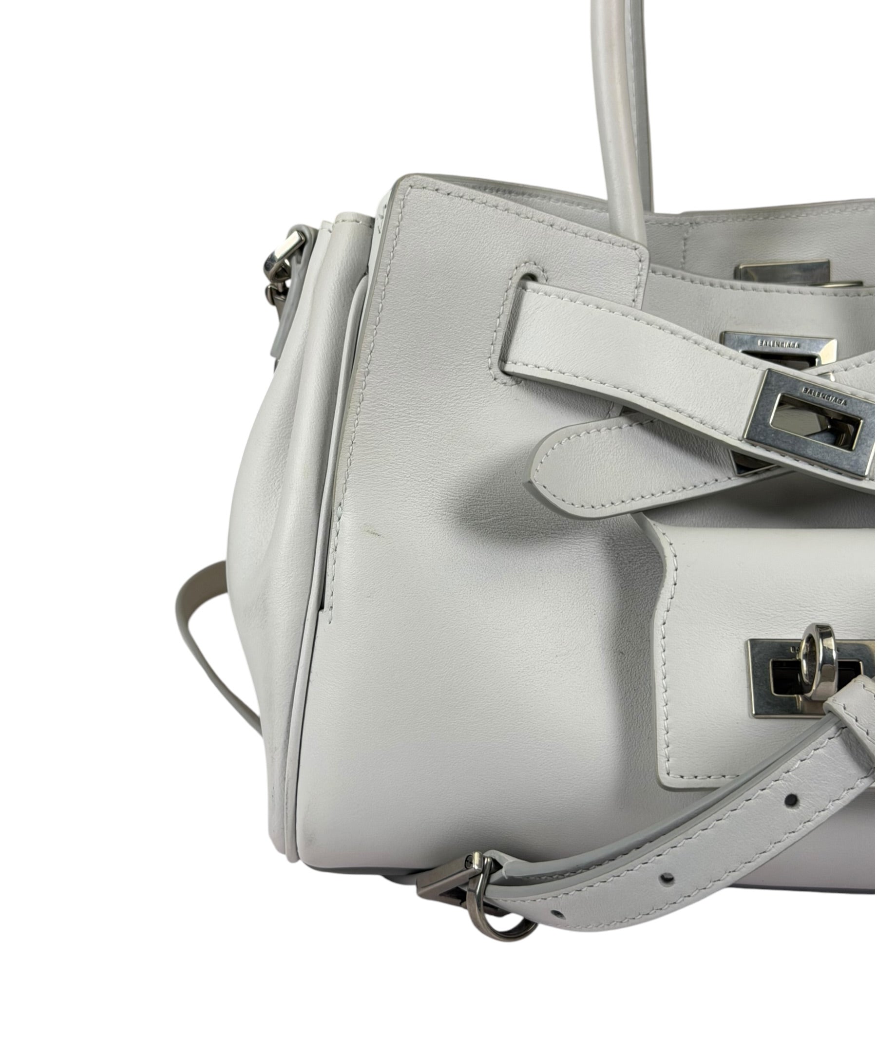 Balenciaga White Leather Bel Air Carry All Handbag