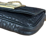 Fendi Black Leather Mini Chain Baguette