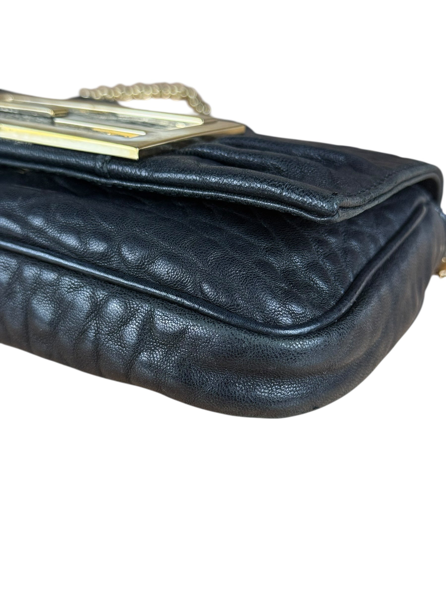 Fendi Black Leather Mini Chain Baguette