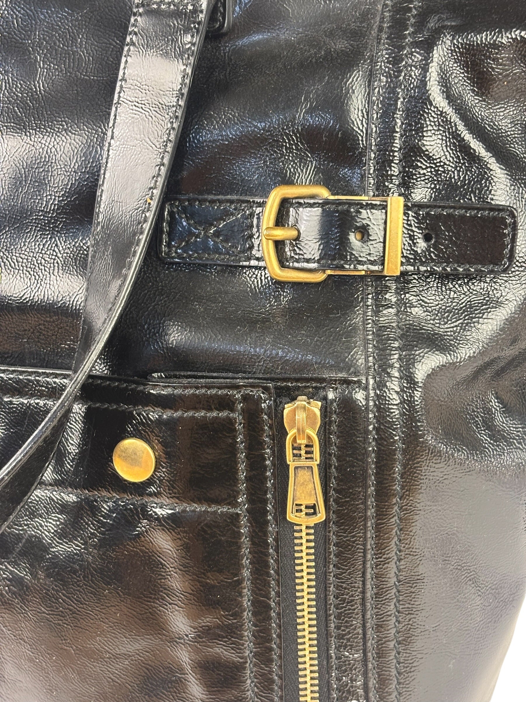 Yves Saint Laurent Black Patent Leather Downtown Tote