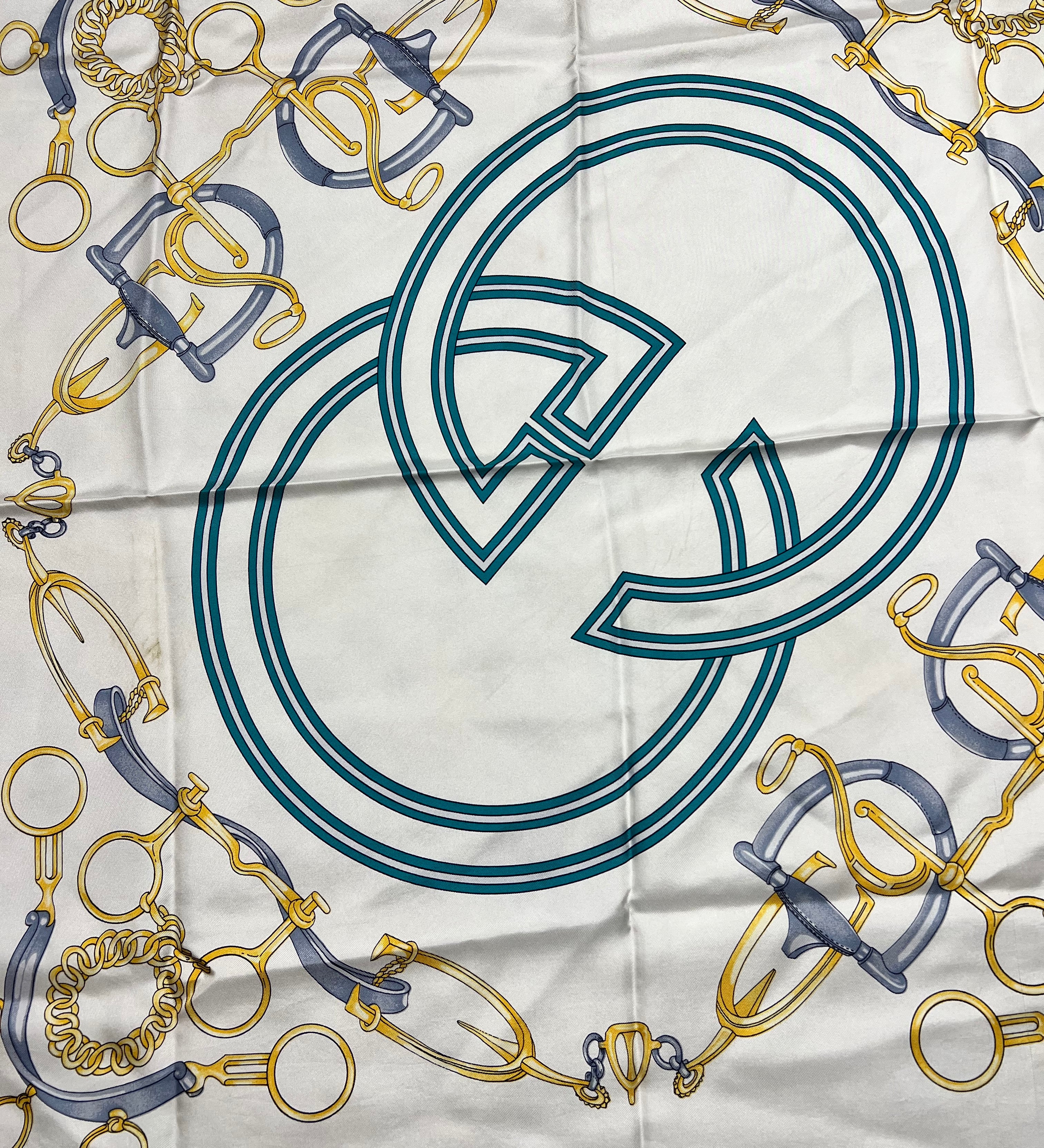 Gucci GG Logo Purple Horsebit Silk Scarf