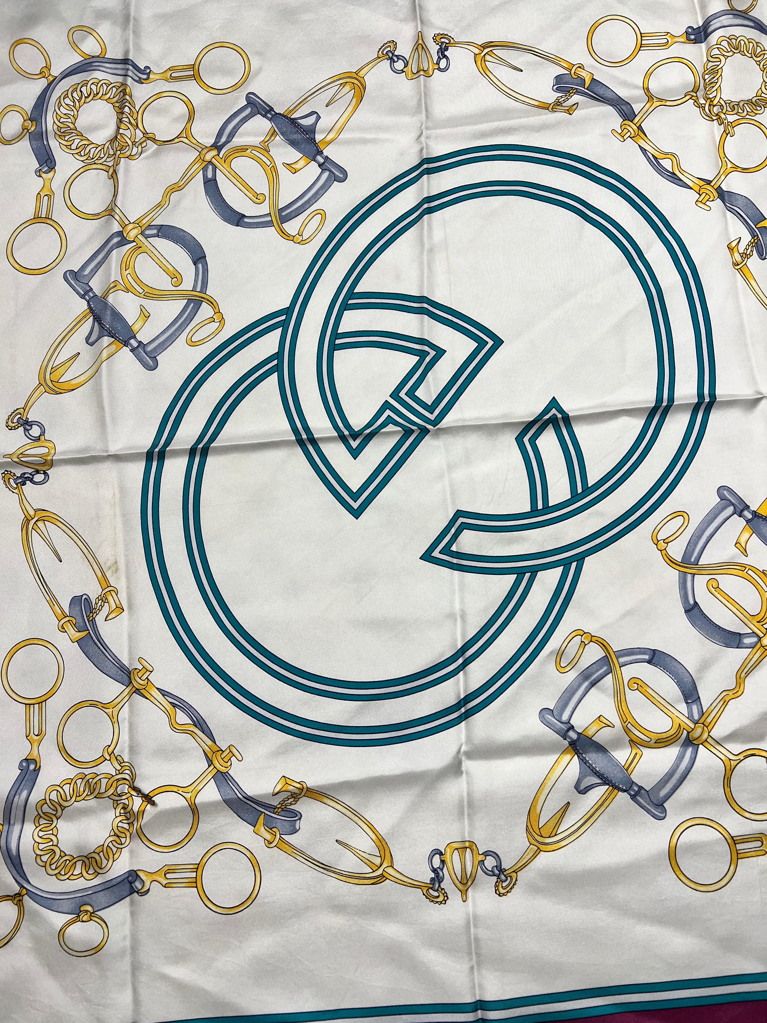 Gucci GG Logo Purple Horsebit Silk Scarf