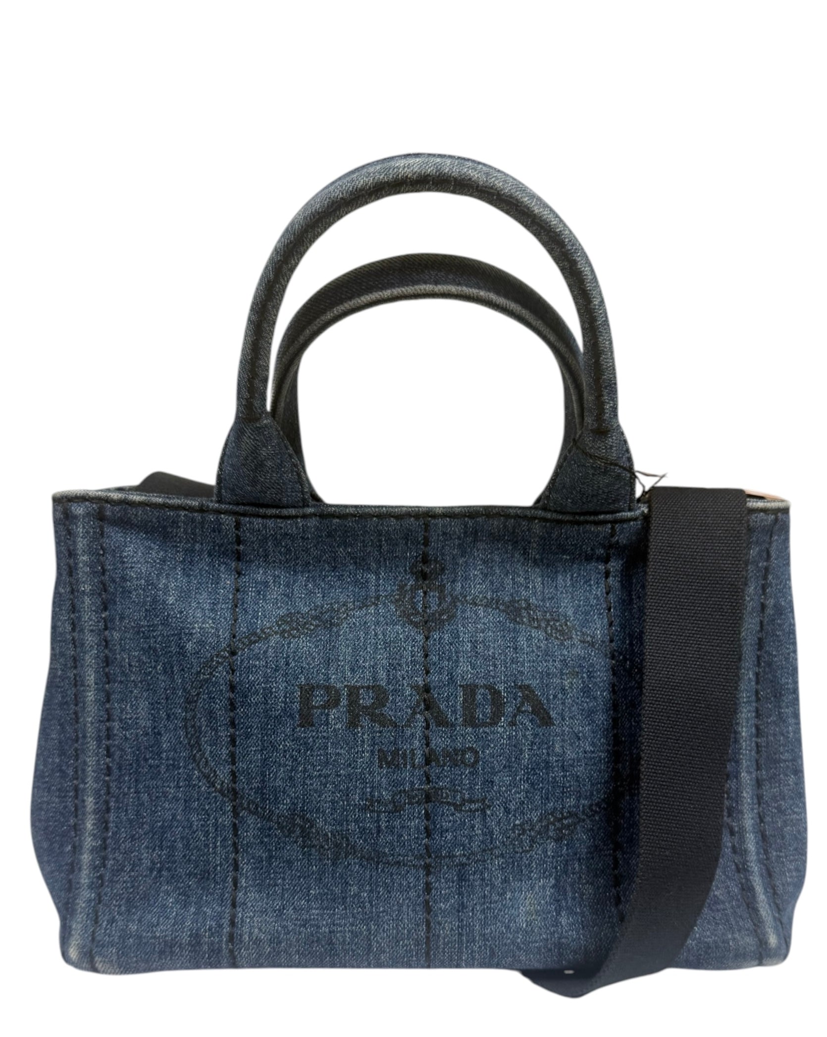 Prada Blue Denim Canapa Logo Tote Bag