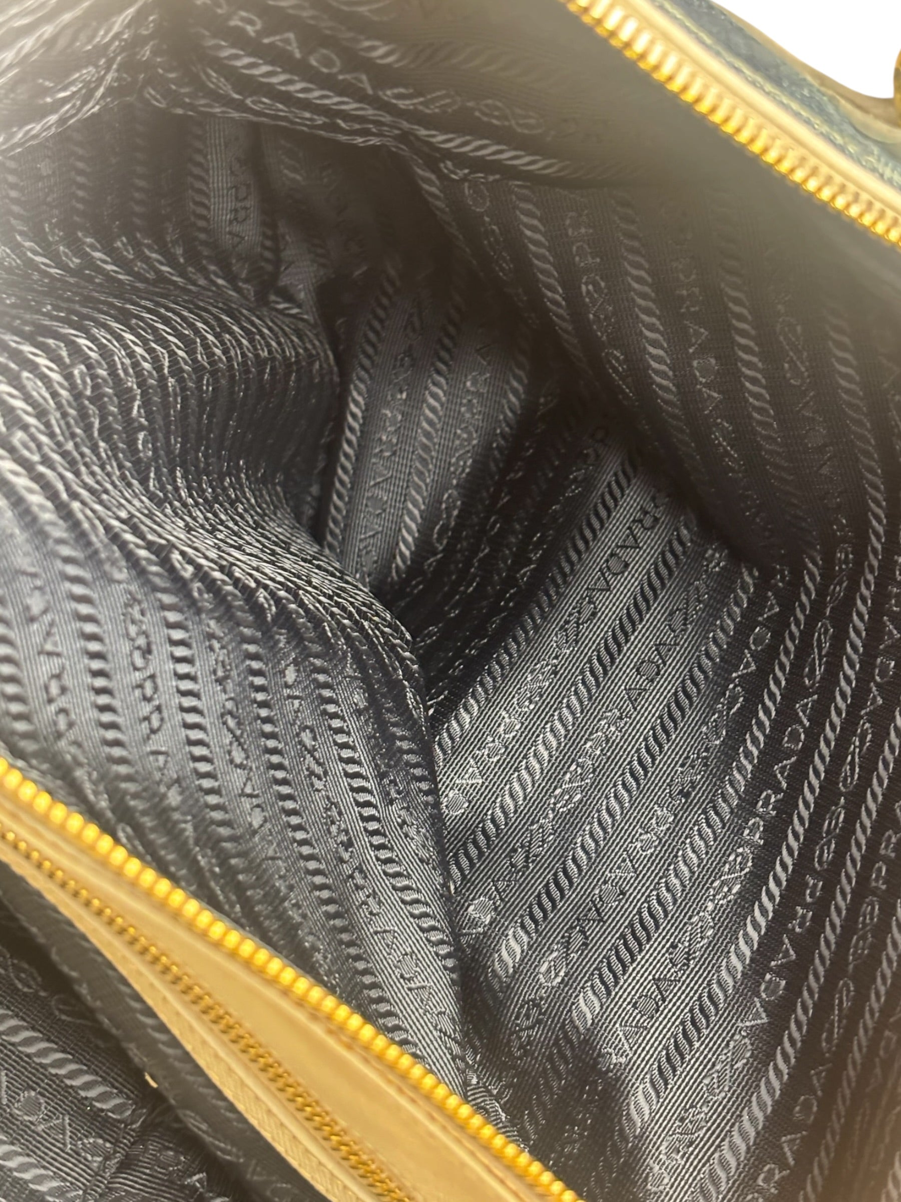 Prada Denim White Leather Trim Saffiano Handbag