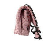 Bottega Veneta Baby Pink Leather Intrecciato Embroidered Flap Bag