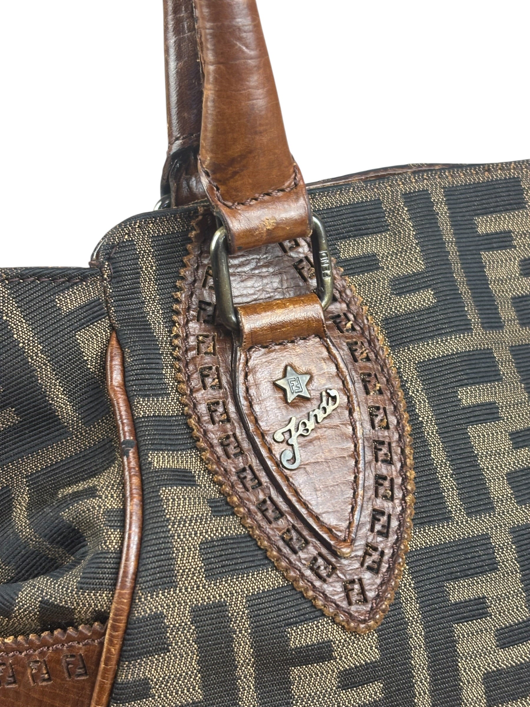 Fendi Vintage Leather Trim Zucca Etnico/Du Jour Tote Bga