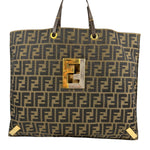 Fendi Brown Leather Trim Canvas  Zucca Tote Bag