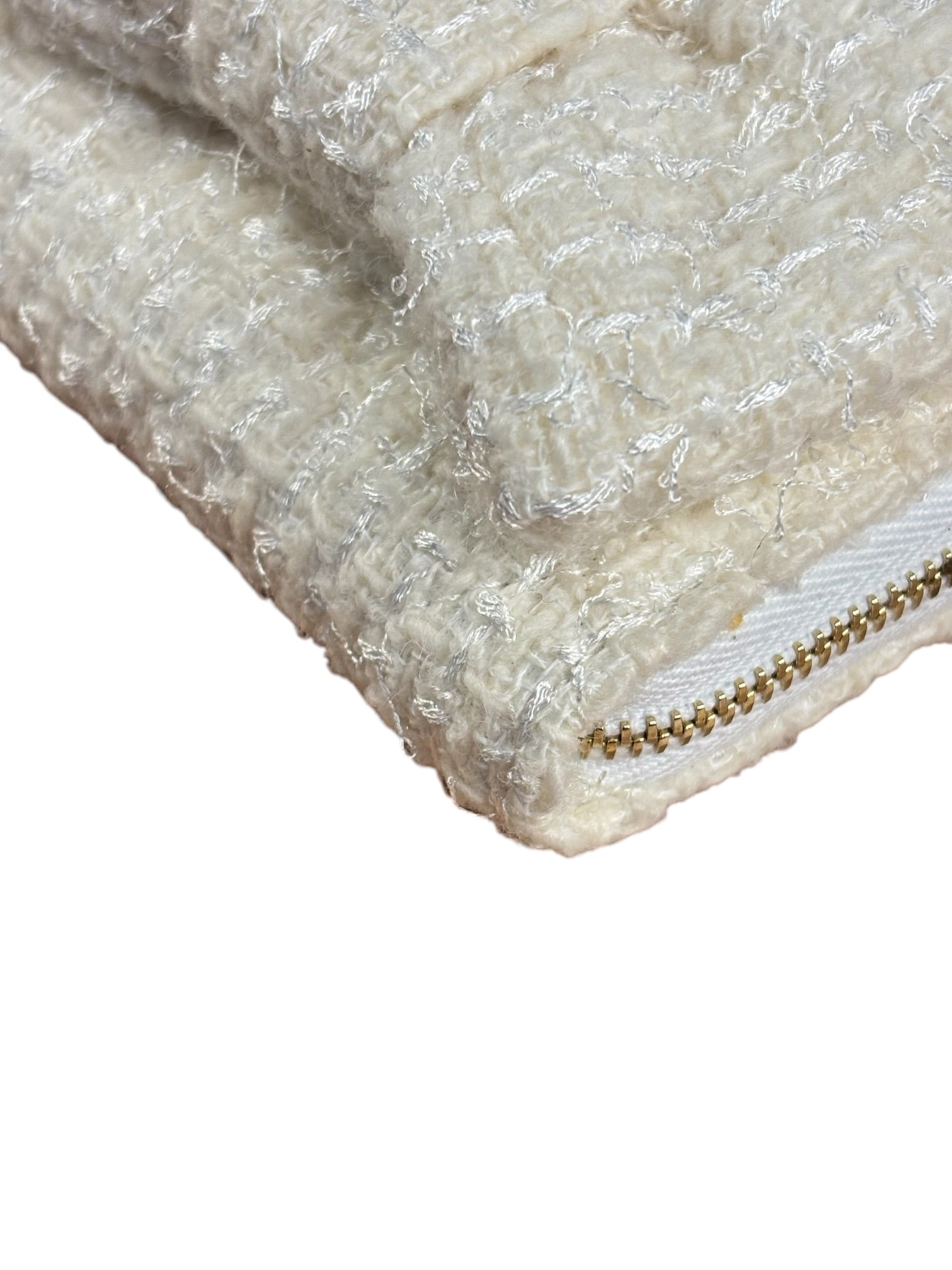 Chanel White Tweed Quilted Bow Wallet On Chain