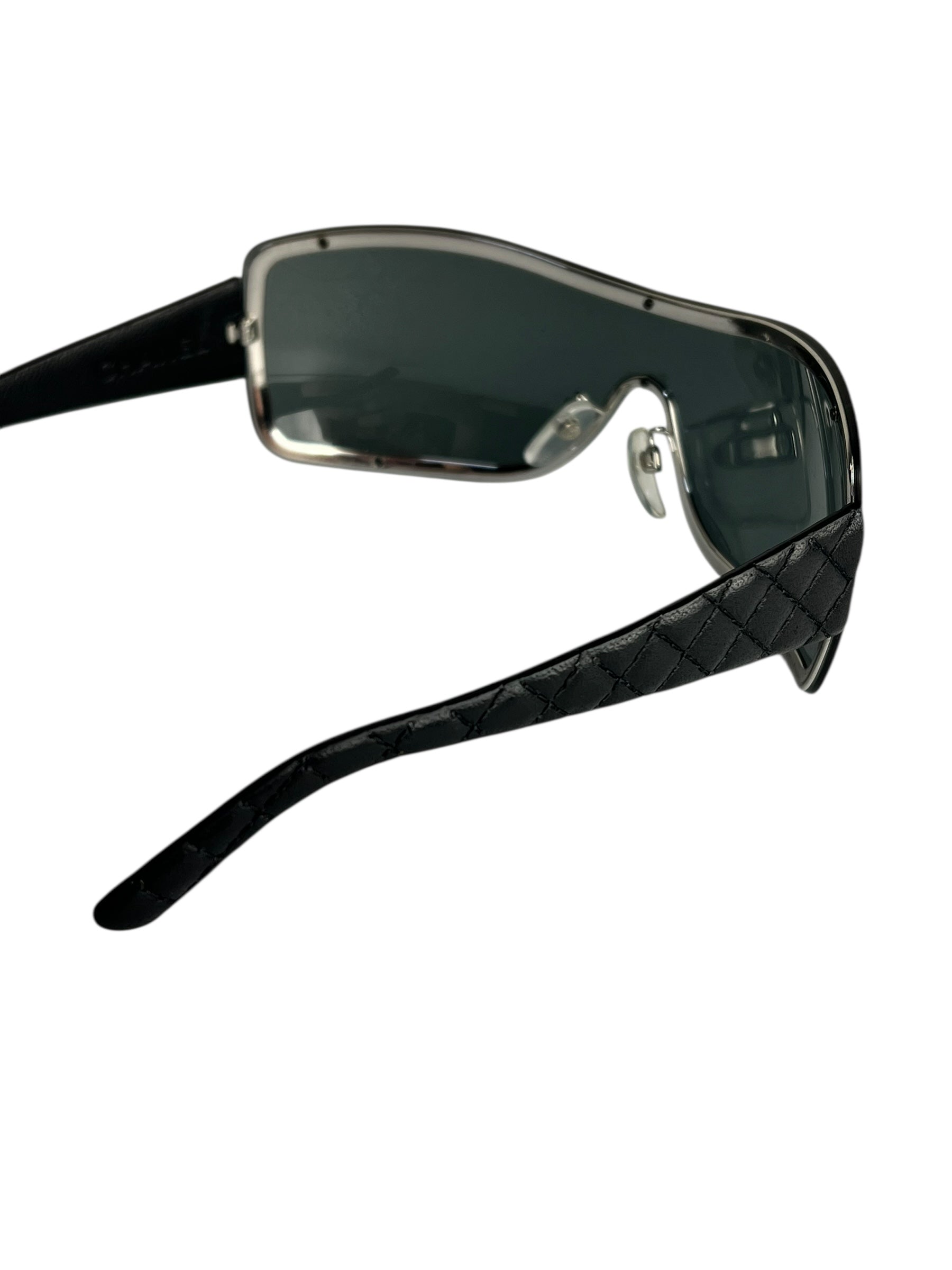 Chanel Black Quilted Y2K Wide Frame Sunglasses