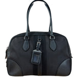 Prada Vintage Black Canvas Leather Trim Bowler Shoulder Bag
