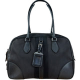 Prada Vintage Black Canvas Leather Trim Bowler Shoulder Bag