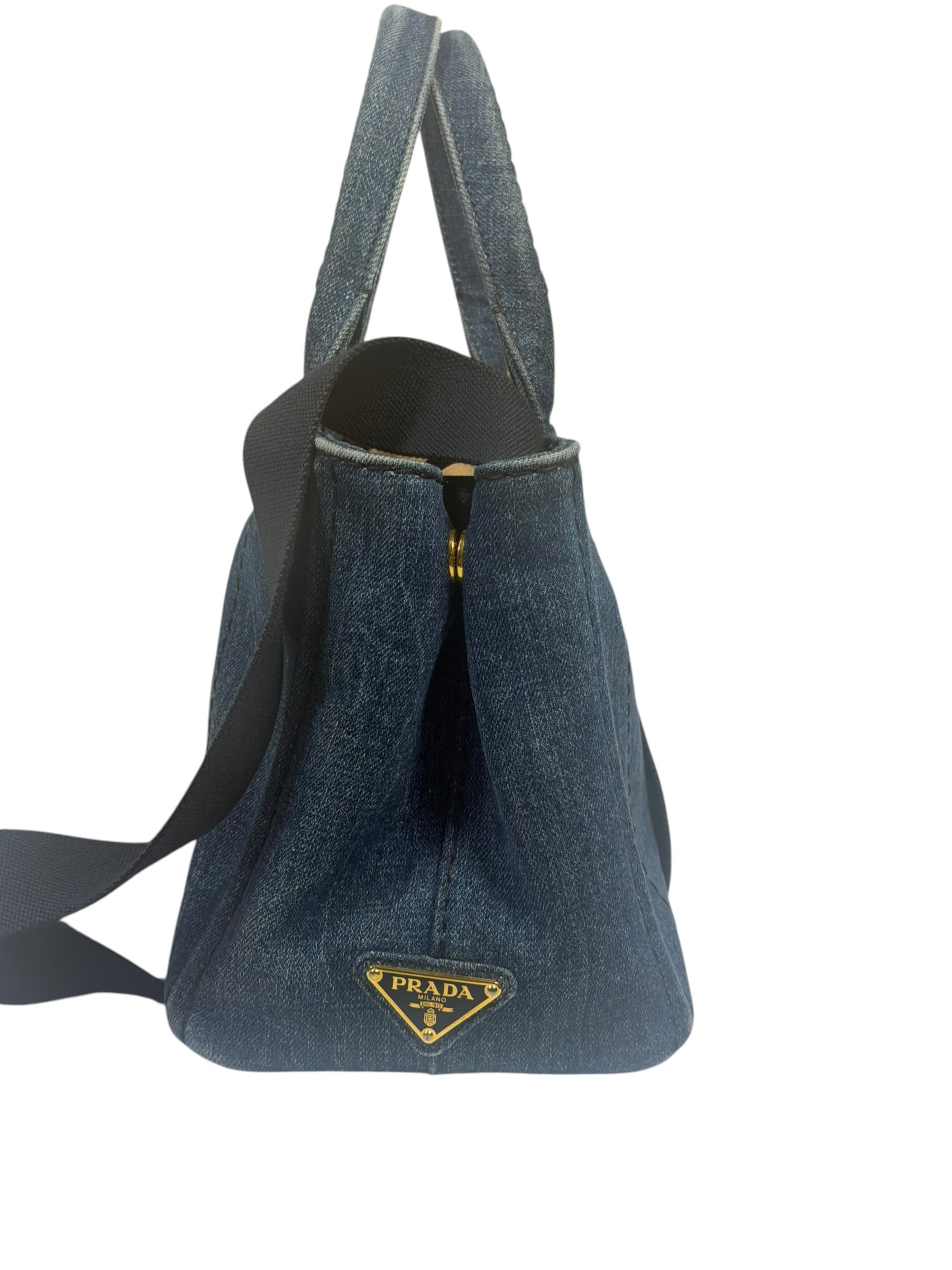 Prada Blue Denim Canapa Logo Tote Bag