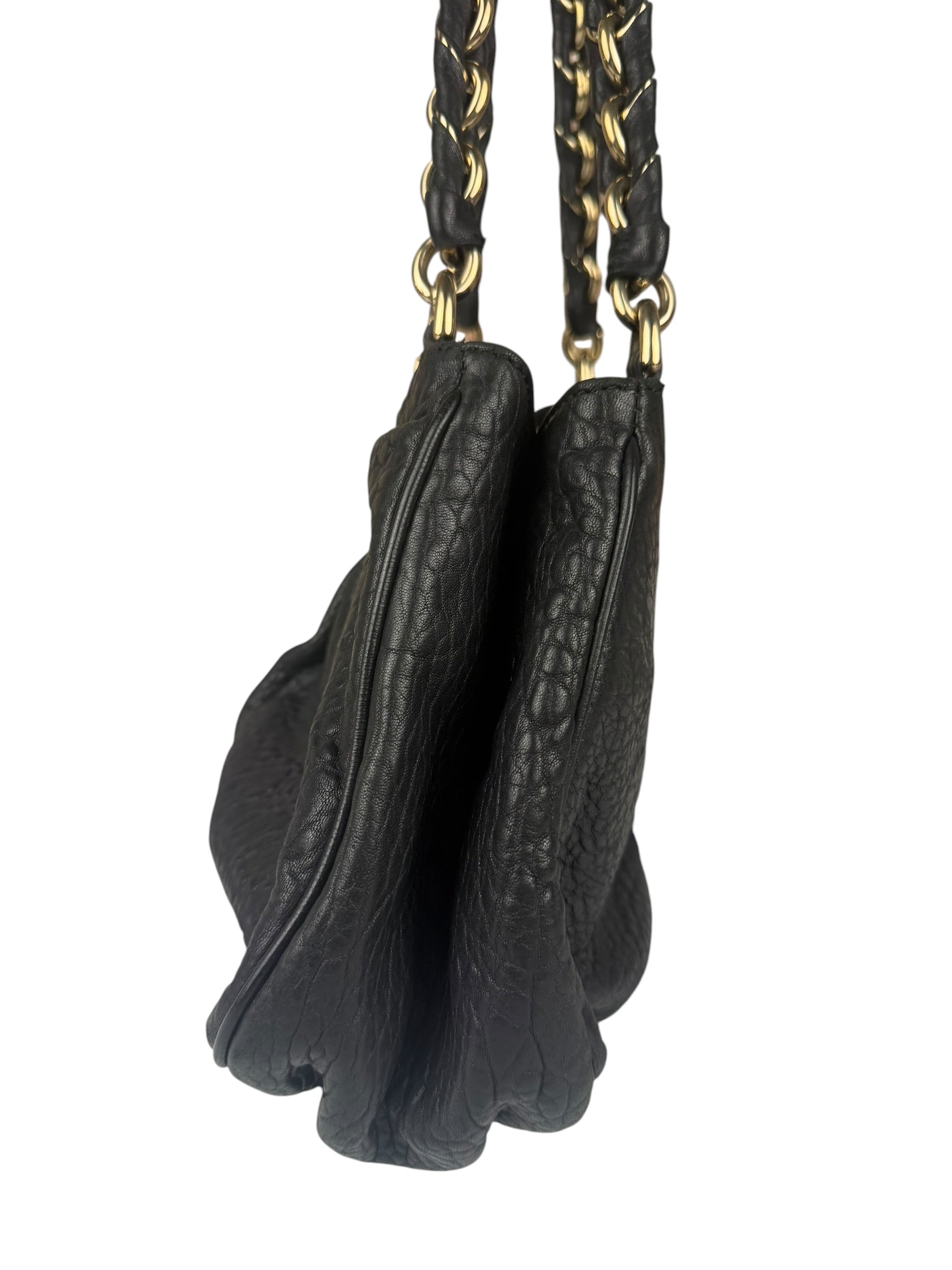 Fendi Black Leather Mia Chain Hobo Bag
