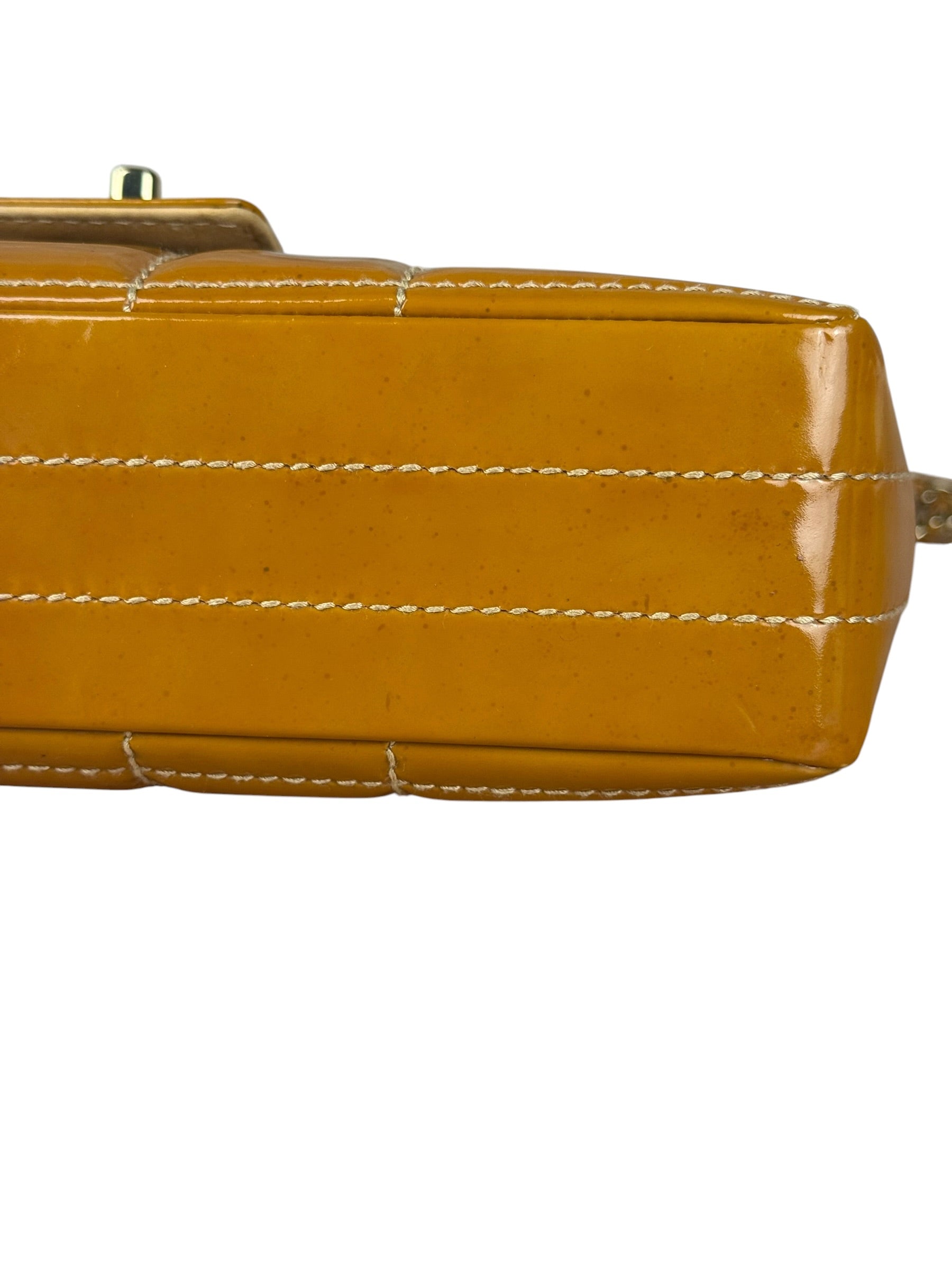 Chanel Gold Patent East West Stitch Flap Bag 2002